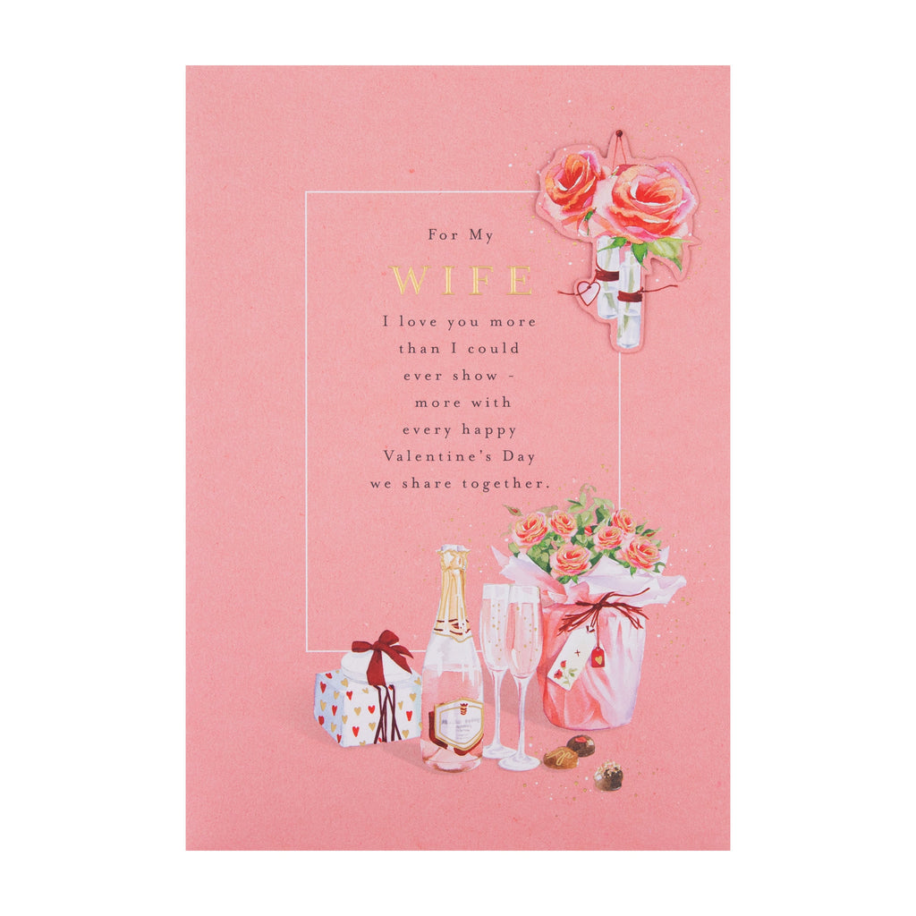 Valentine's Day Card for Wife - Pink Heartfelt Verse & Hearts