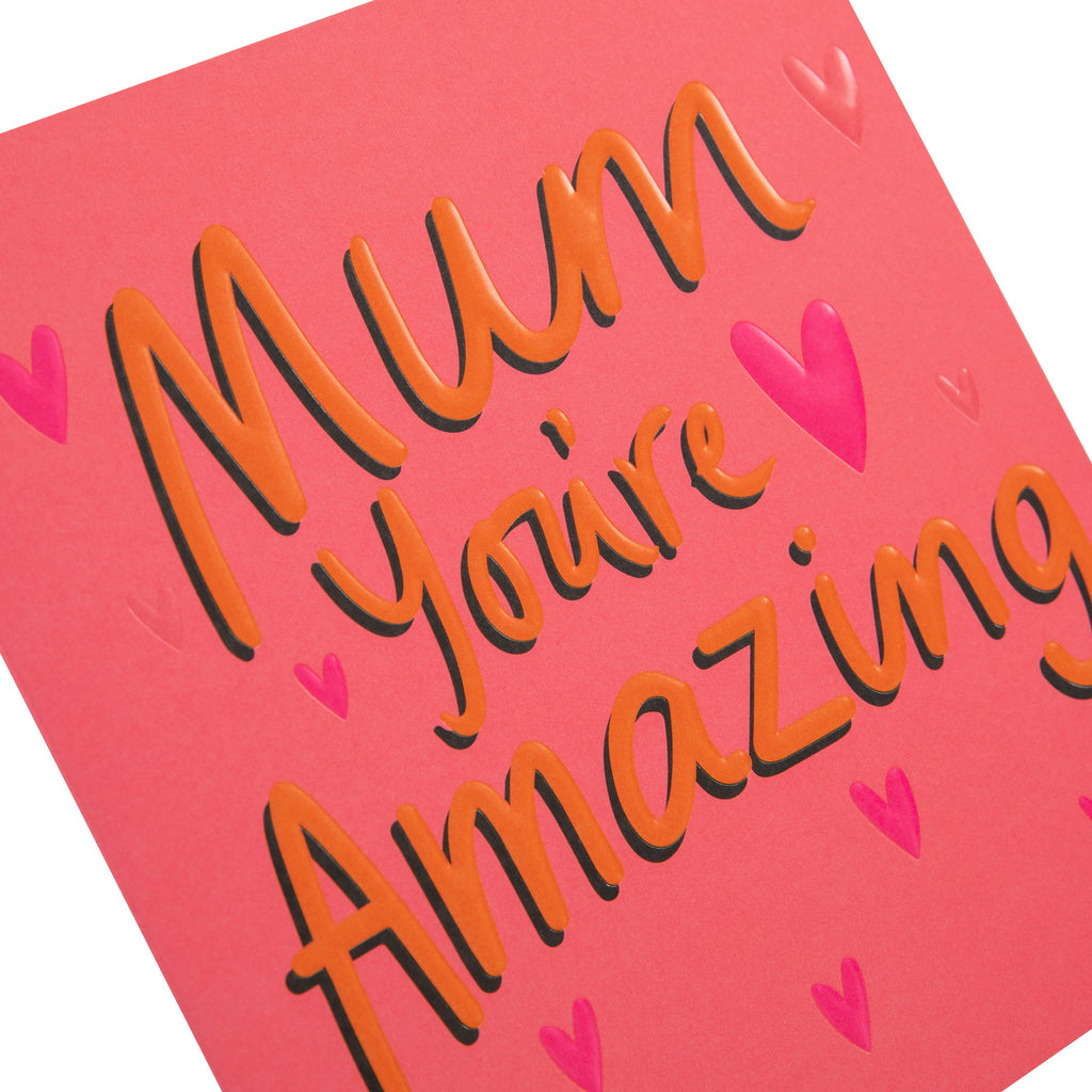 Mother's Day Card for Mum - Pink Hearts & Word Art Design