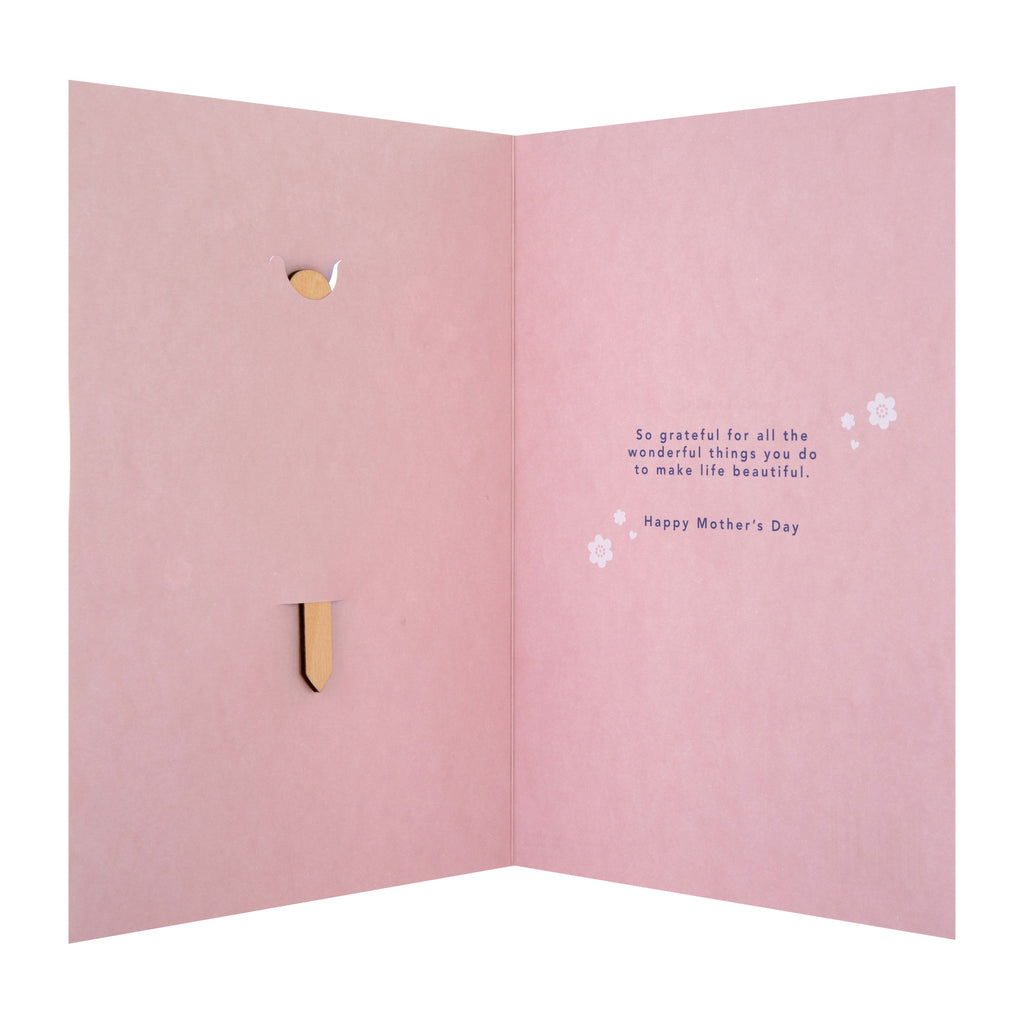 Mother's Day Card for Mum - Blue Design with Wooden Keepsake