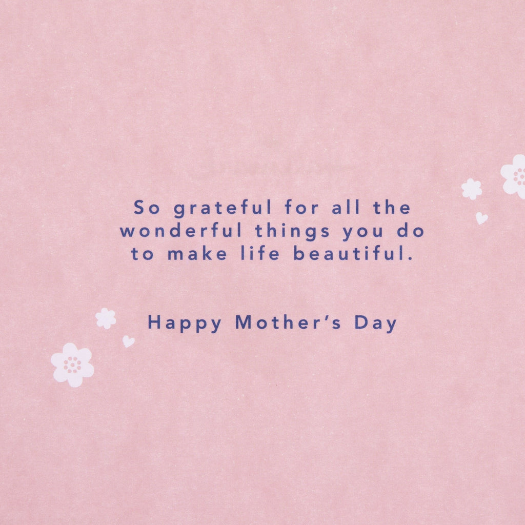 Mother's Day Card for Mum - Blue Design with Wooden Keepsake