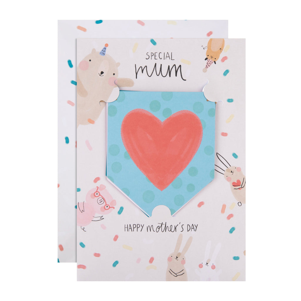 Mother's Day Card for Mum - Cute Animals with Detachable Bunting Keepsake