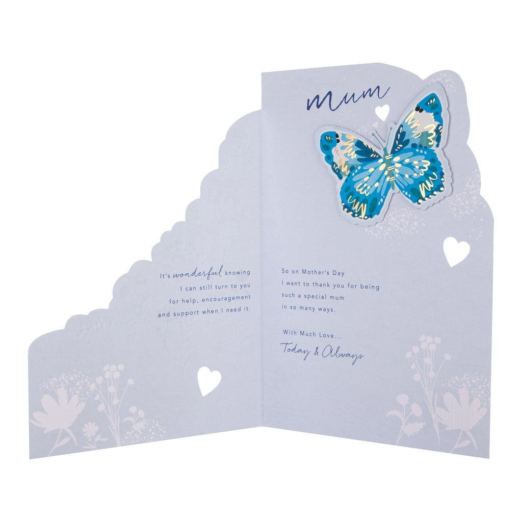 Mother's Day Card for Mum - Blue Butterfly Design