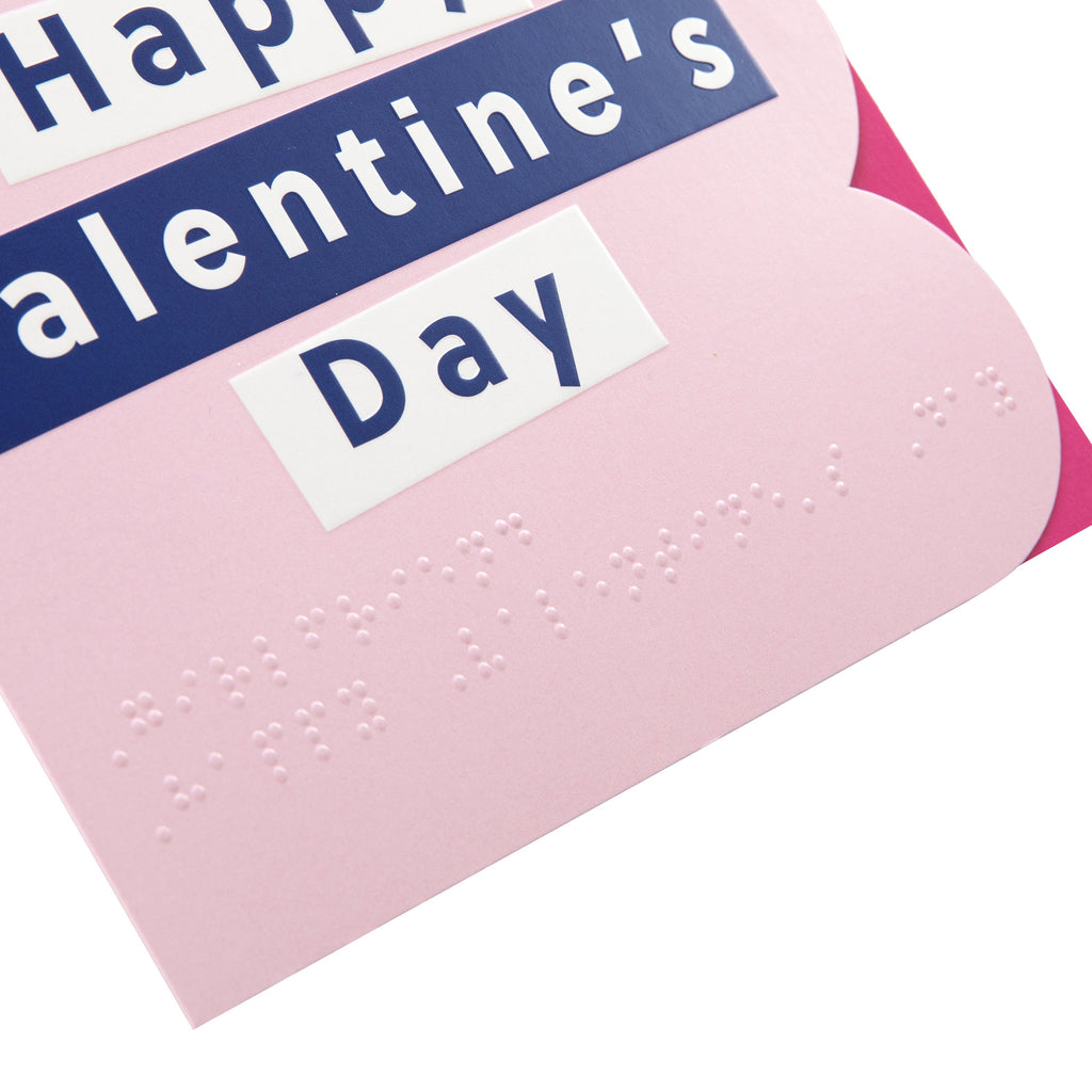 Valentine's Day Card for Girlfriend - RNIB Pink Text Design with Braille