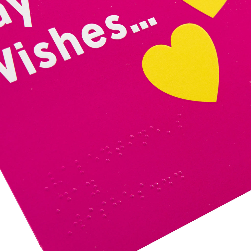 Valentine's Day Card - RNIB Yellow Heart Text Design with Braille