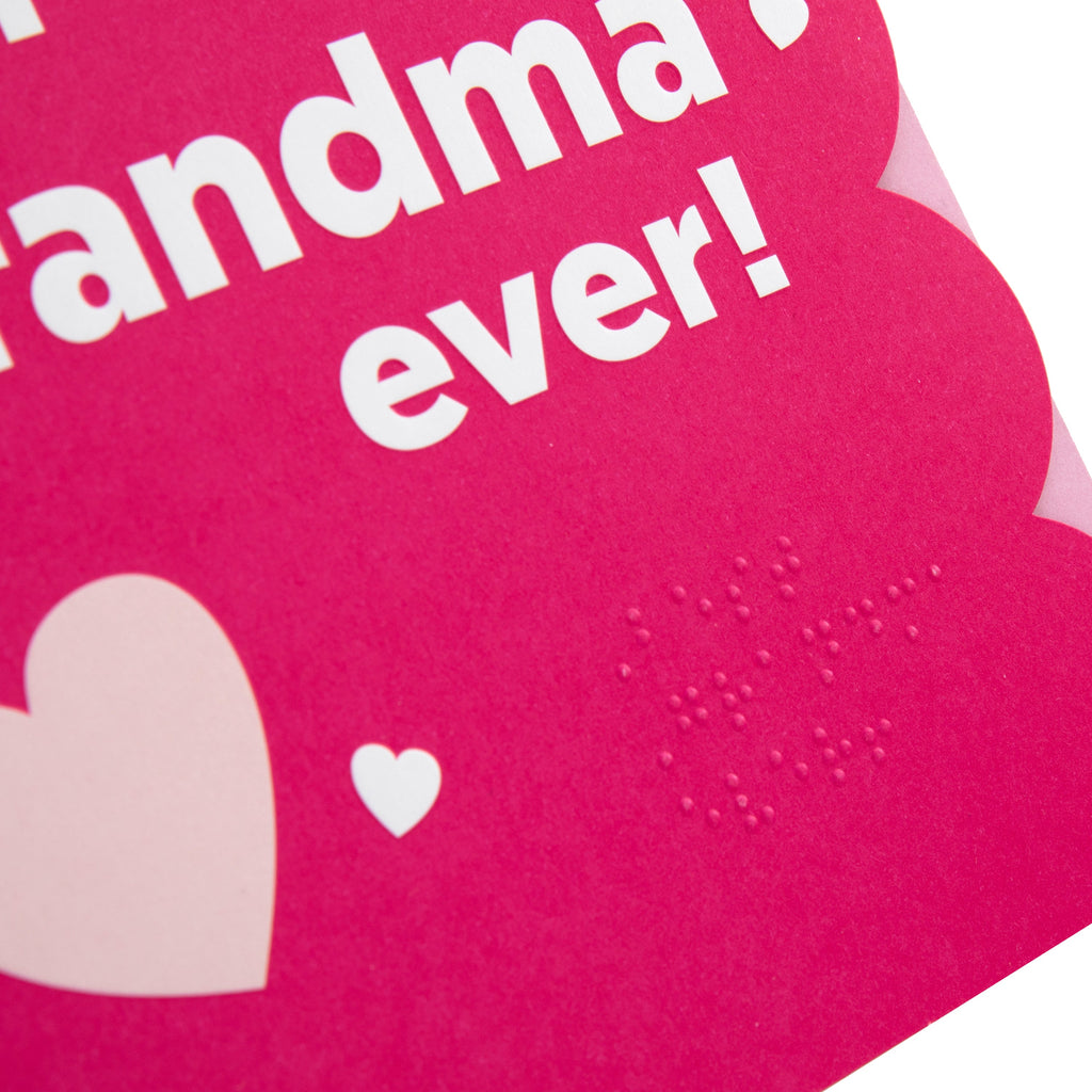 Mother's Day Card for Grandma - RNIB Pink Hearts Design with Braille