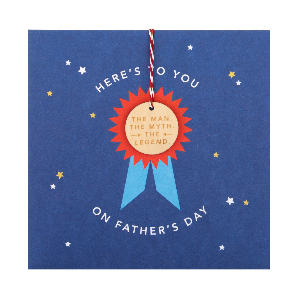 Father's Day Card - Blue Design with Keepsake Wooden Attachment