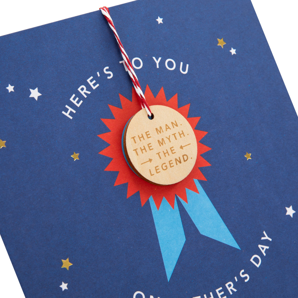 Father's Day Card - Blue Design with Keepsake Wooden Attachment