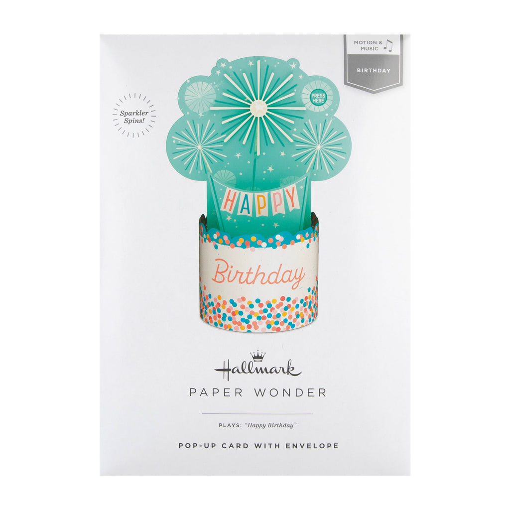 Birthday Card - 3D, Pop-Up, Musical & Motion Blue Sprinkler Design