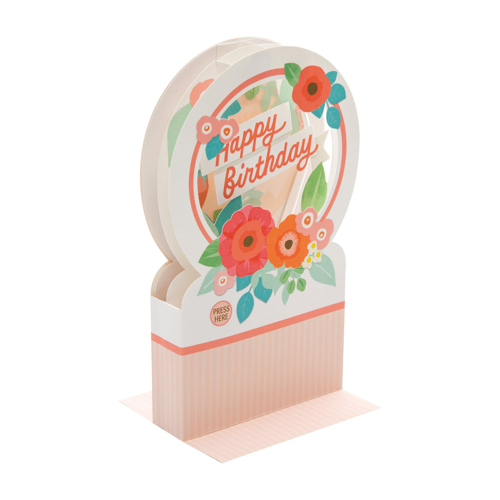 Birthday Card - 3D, Pop-Up, Musical & Motion Pink Snow Globe Design