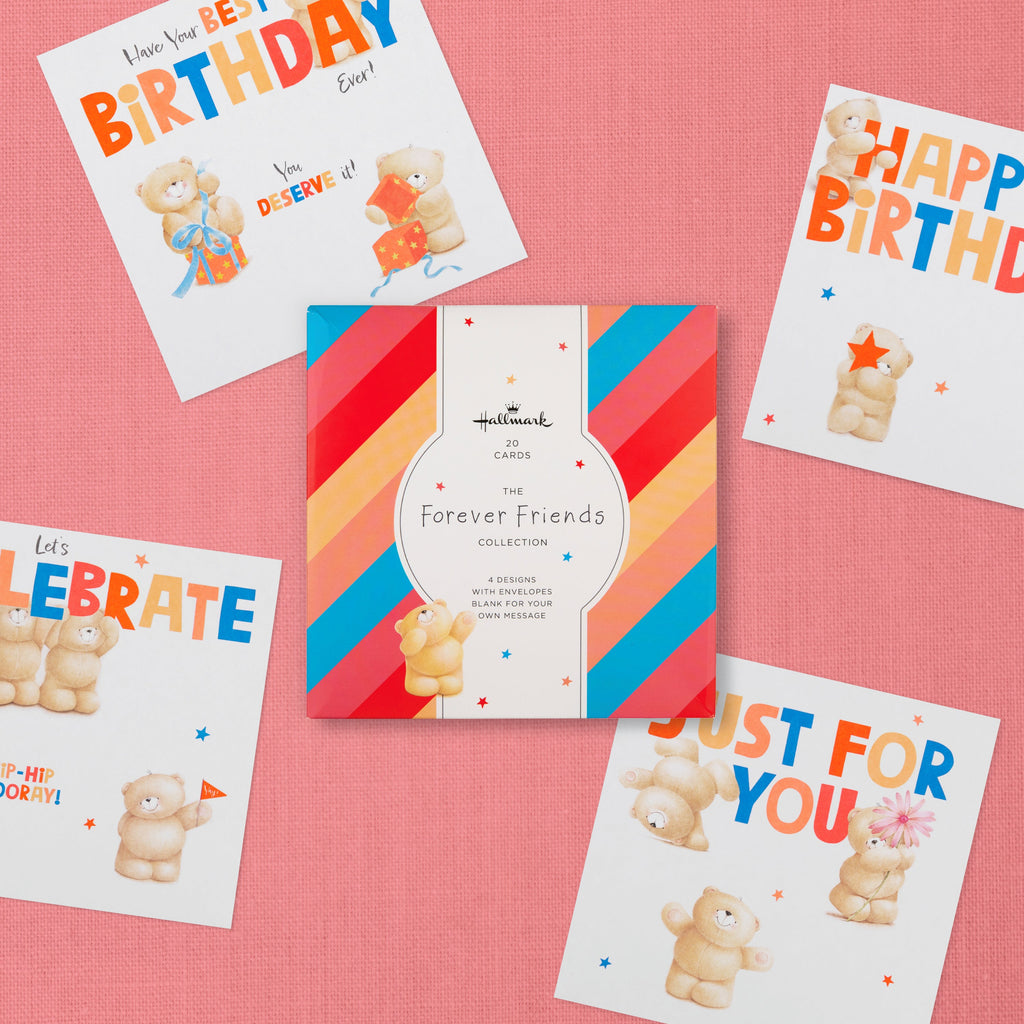 Birthday Cards - Multipack of 20 in 4 fun Forever Friends Designs