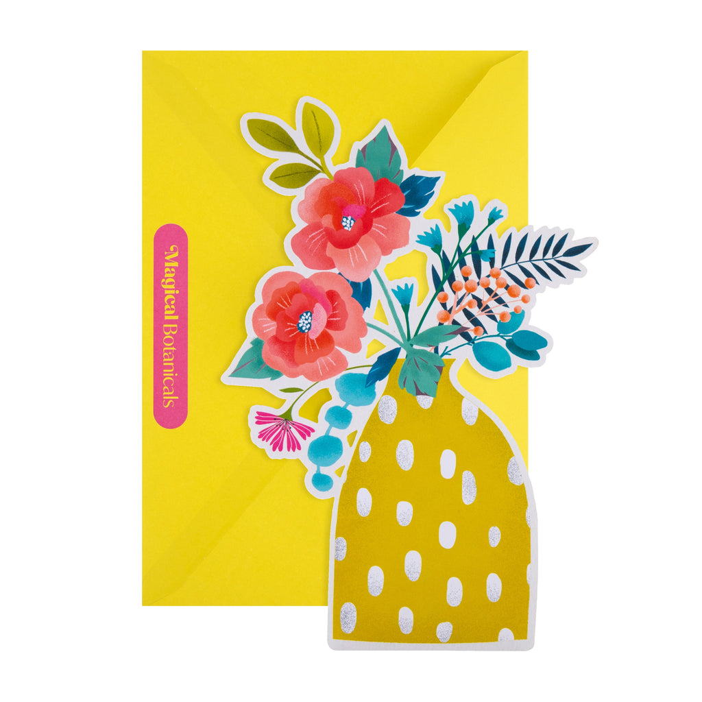 Magical Botanicals Pop Up ‘Delights’ Card - Yellow Vase & Florals Design