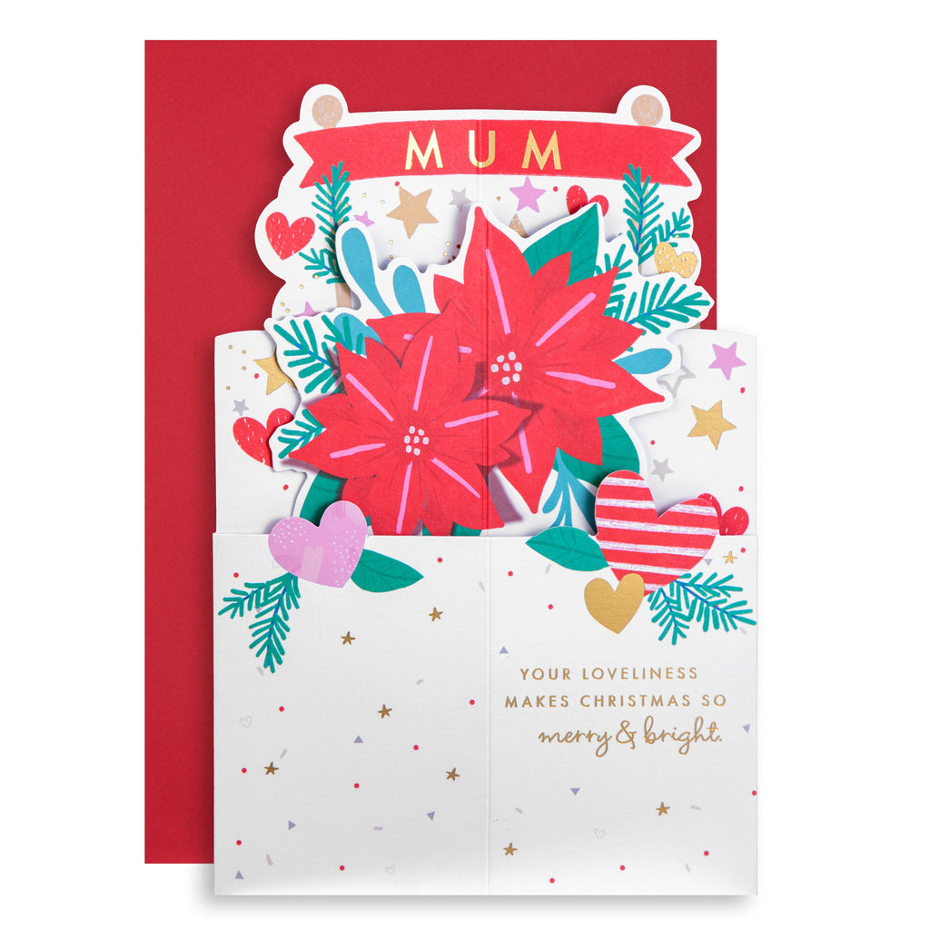 Christmas Card for Mum - 3D Pop-Up Poinsettia Design