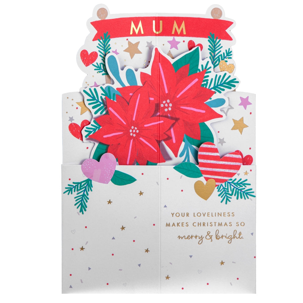 Christmas Card for Mum - 3D Pop-Up Poinsettia Design