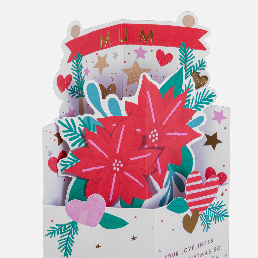 Christmas Card for Mum - 3D Pop-Up Poinsettia Design