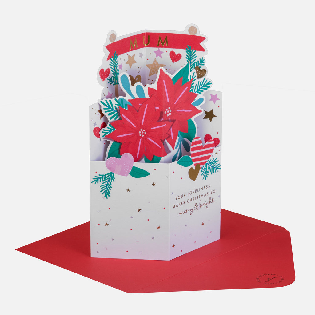 Christmas Card for Mum - 3D Pop-Up Poinsettia Design