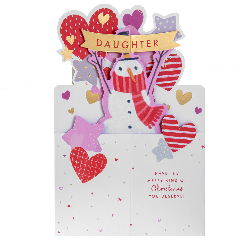 Christmas Card for Daughter - 3D Pop-Up Snowman Design