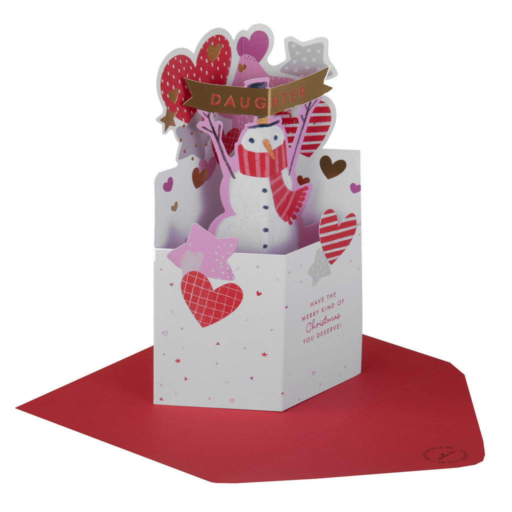 Christmas Card for Daughter - 3D Pop-Up Snowman Design