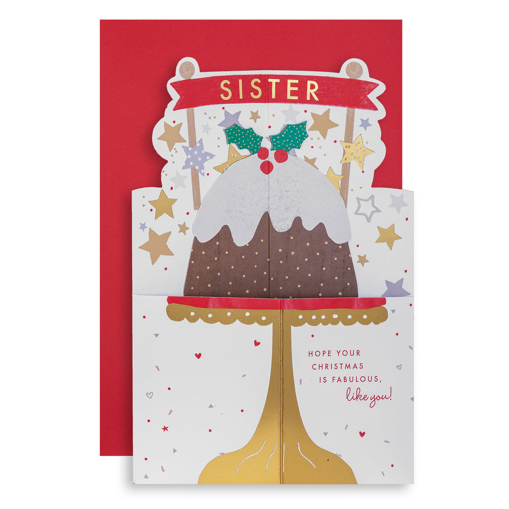 Christmas Card for Sister - 3D Pop-Up Christmas Pudding Design