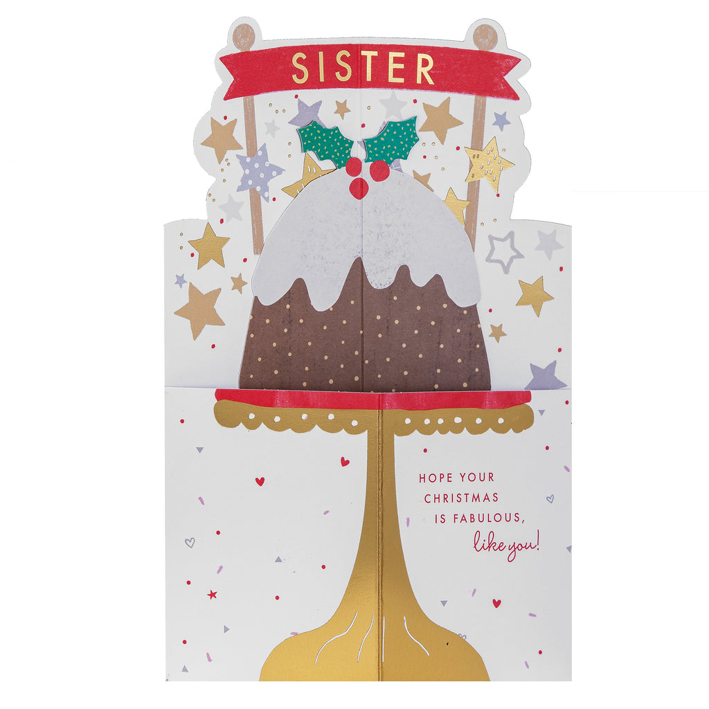 Christmas Card for Sister - 3D Pop-Up Christmas Pudding Design
