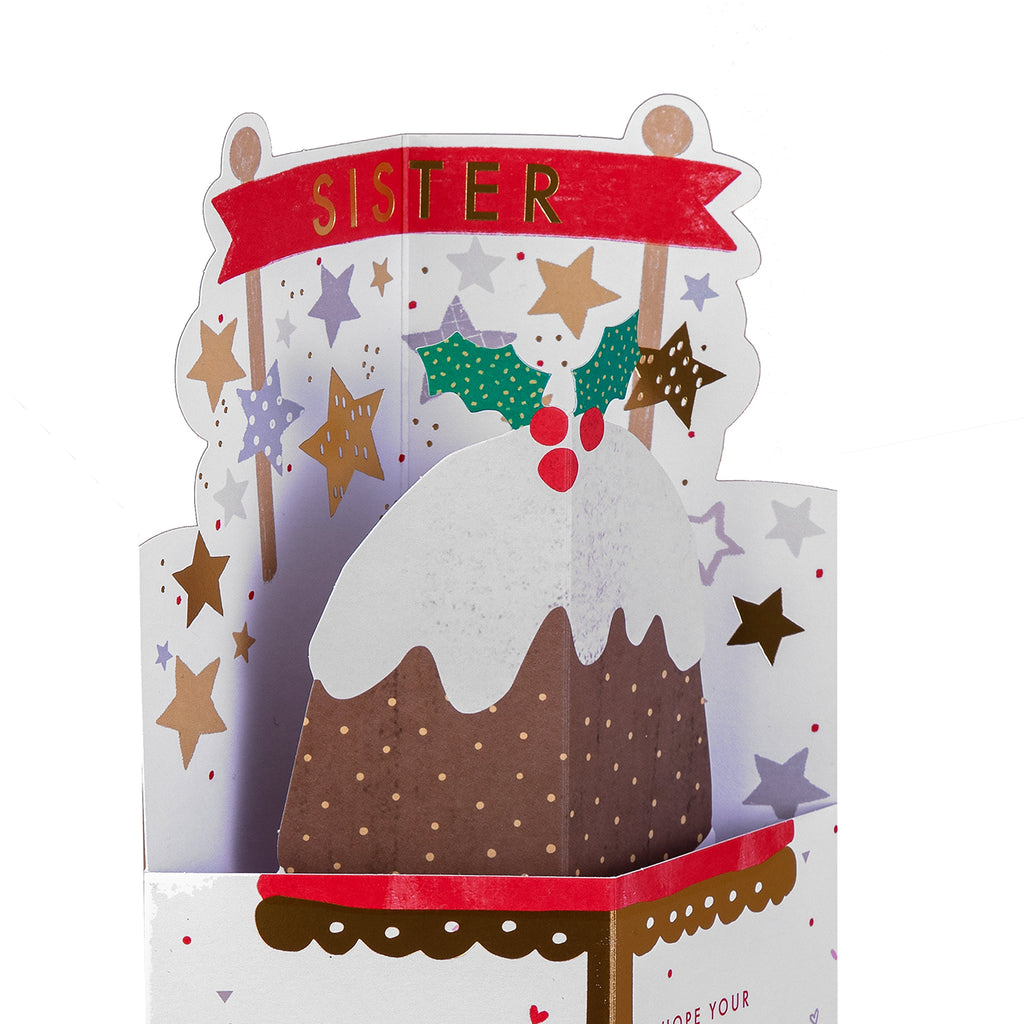 Christmas Card for Sister - 3D Pop-Up Christmas Pudding Design
