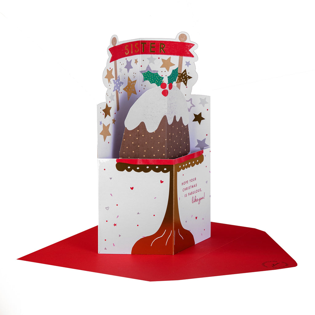 Christmas Card for Sister - 3D Pop-Up Christmas Pudding Design