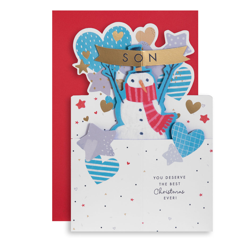 Christmas Card for Son - 3D Pop-Up Snowman Design