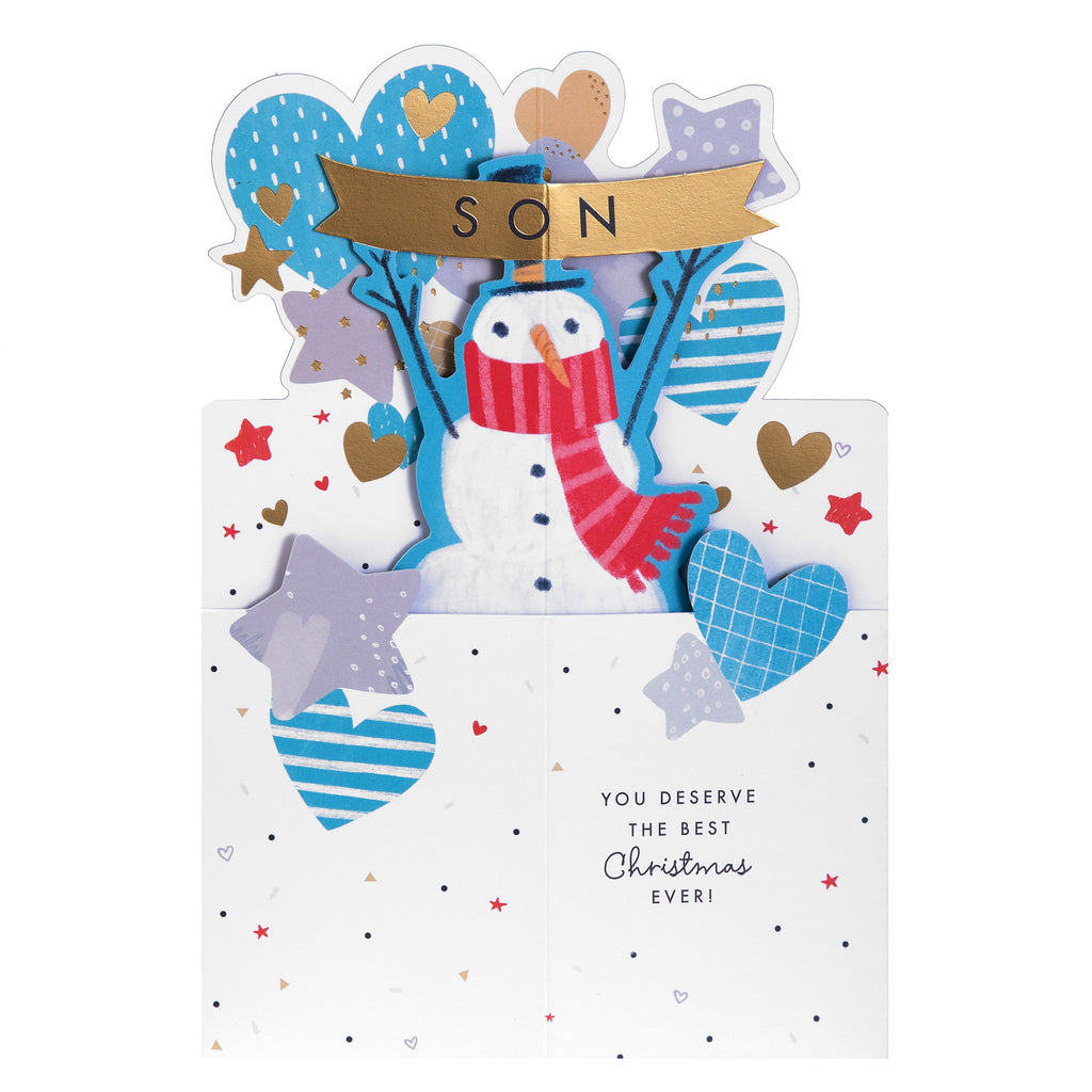 Christmas Card for Son - 3D Pop-Up Snowman Design