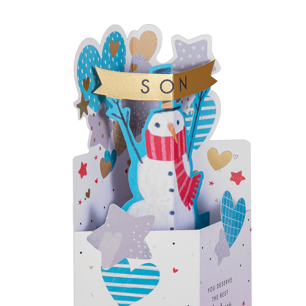 Christmas Card for Son - 3D Pop-Up Snowman Design
