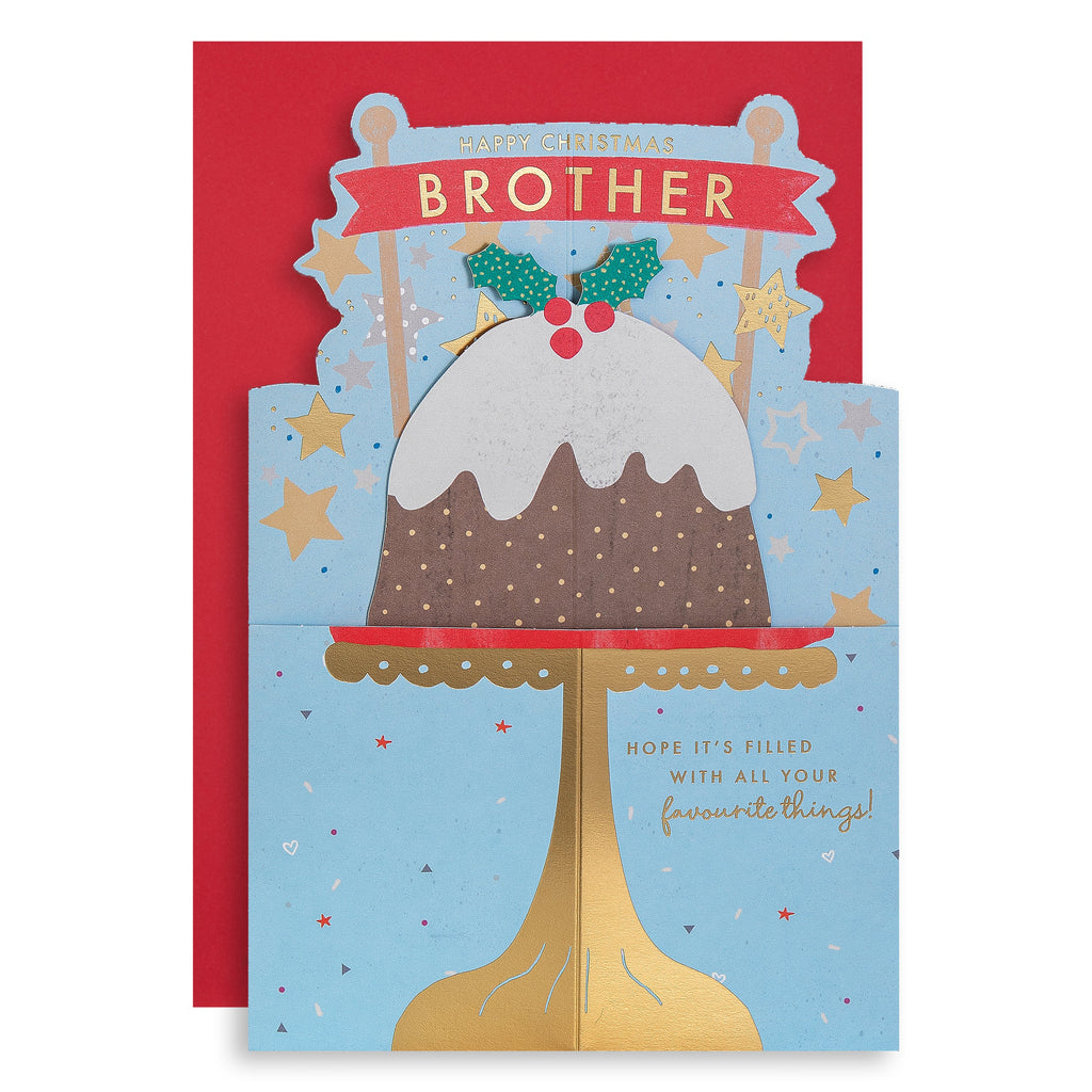 Christmas Card for Brother - 3D Pop-Up Christmas Pudding Design