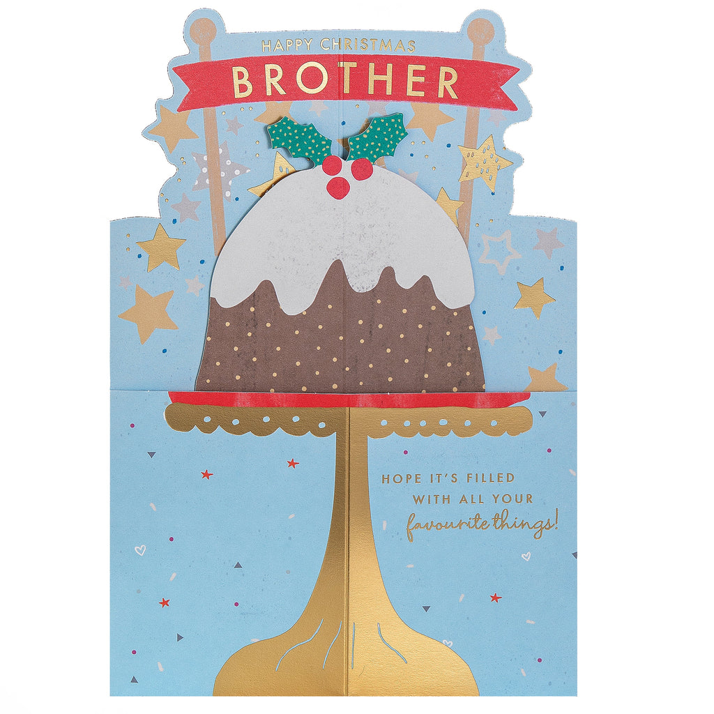 Christmas Card for Brother - 3D Pop-Up Christmas Pudding Design