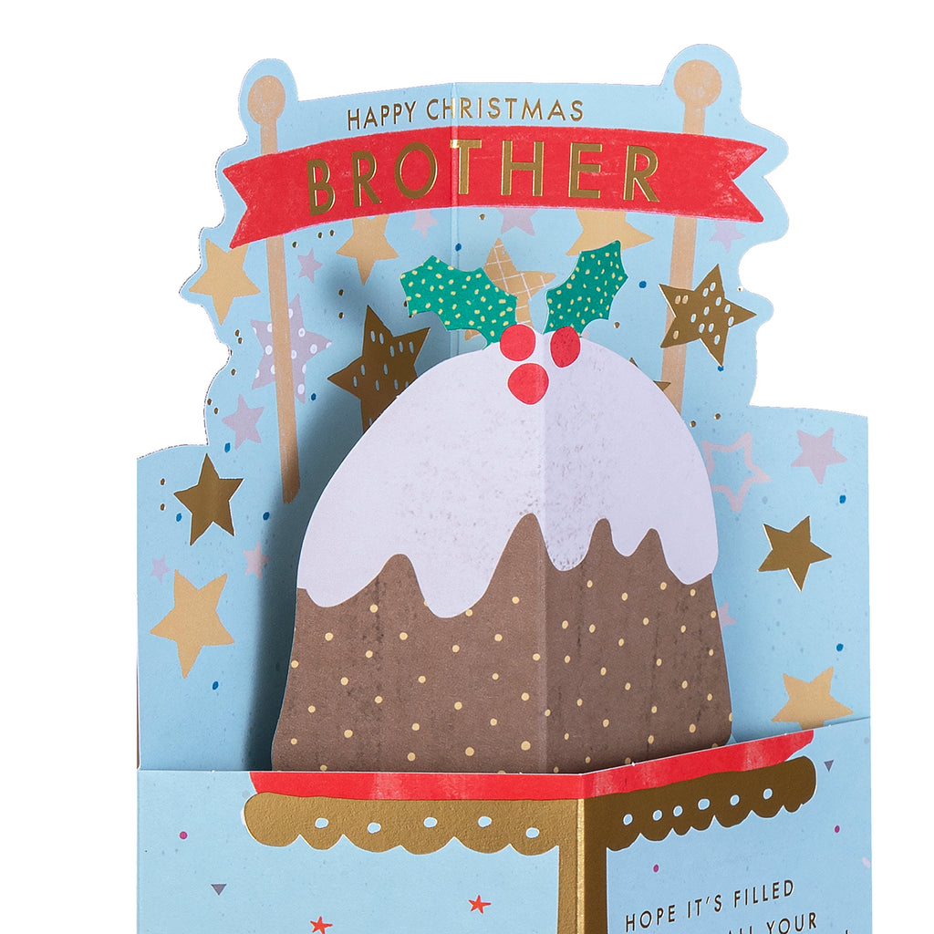 Christmas Card for Brother - 3D Pop-Up Christmas Pudding Design