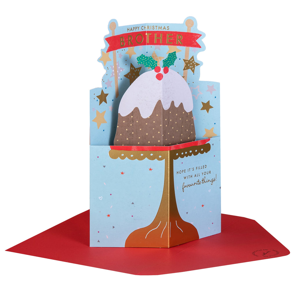 Christmas Card for Brother - 3D Pop-Up Christmas Pudding Design