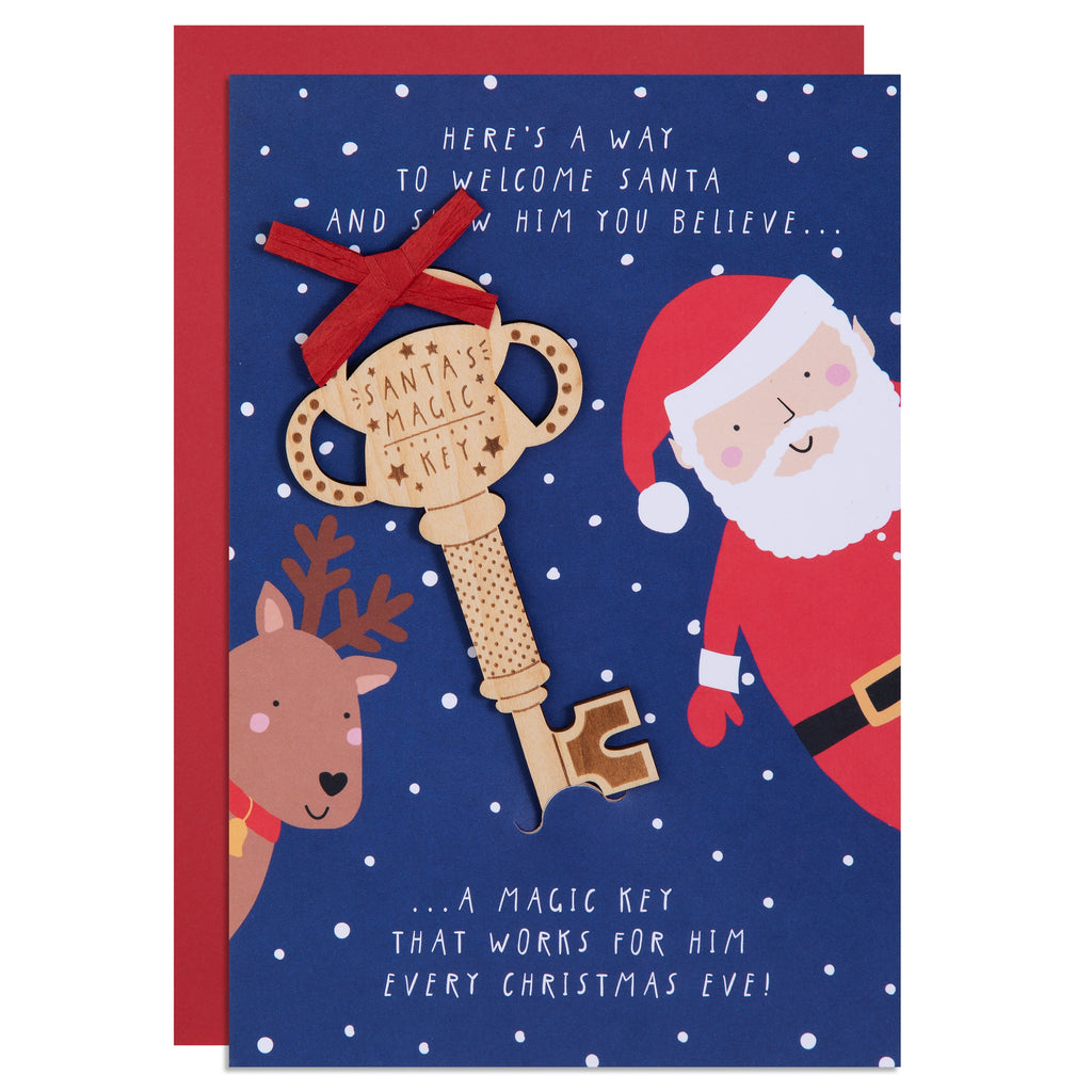 Christmas Card for Kids - Cute 'Santa's Key' Wooden Decoration Design