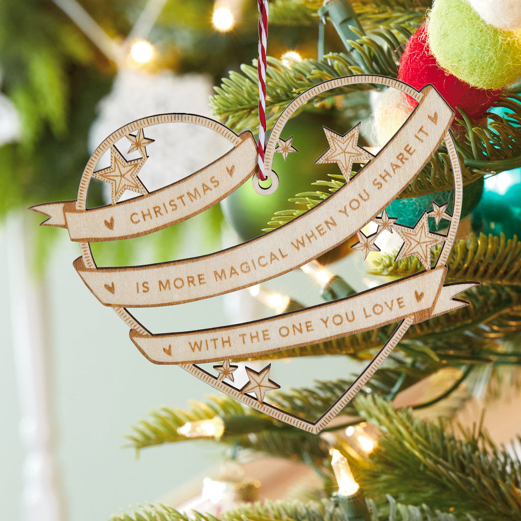 Christmas Card for the One I Love - Wooden Heart Decoration Design