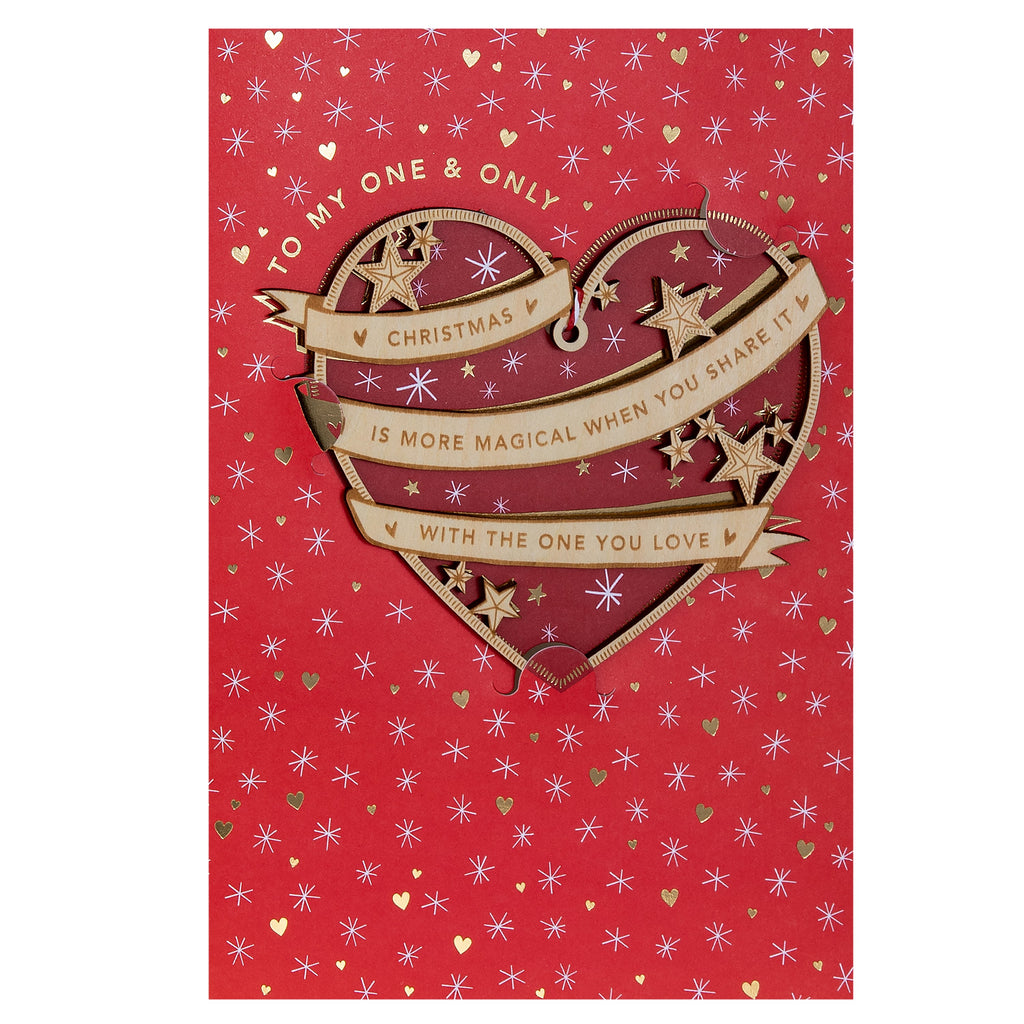 Christmas Card for the One I Love - Wooden Heart Decoration Design