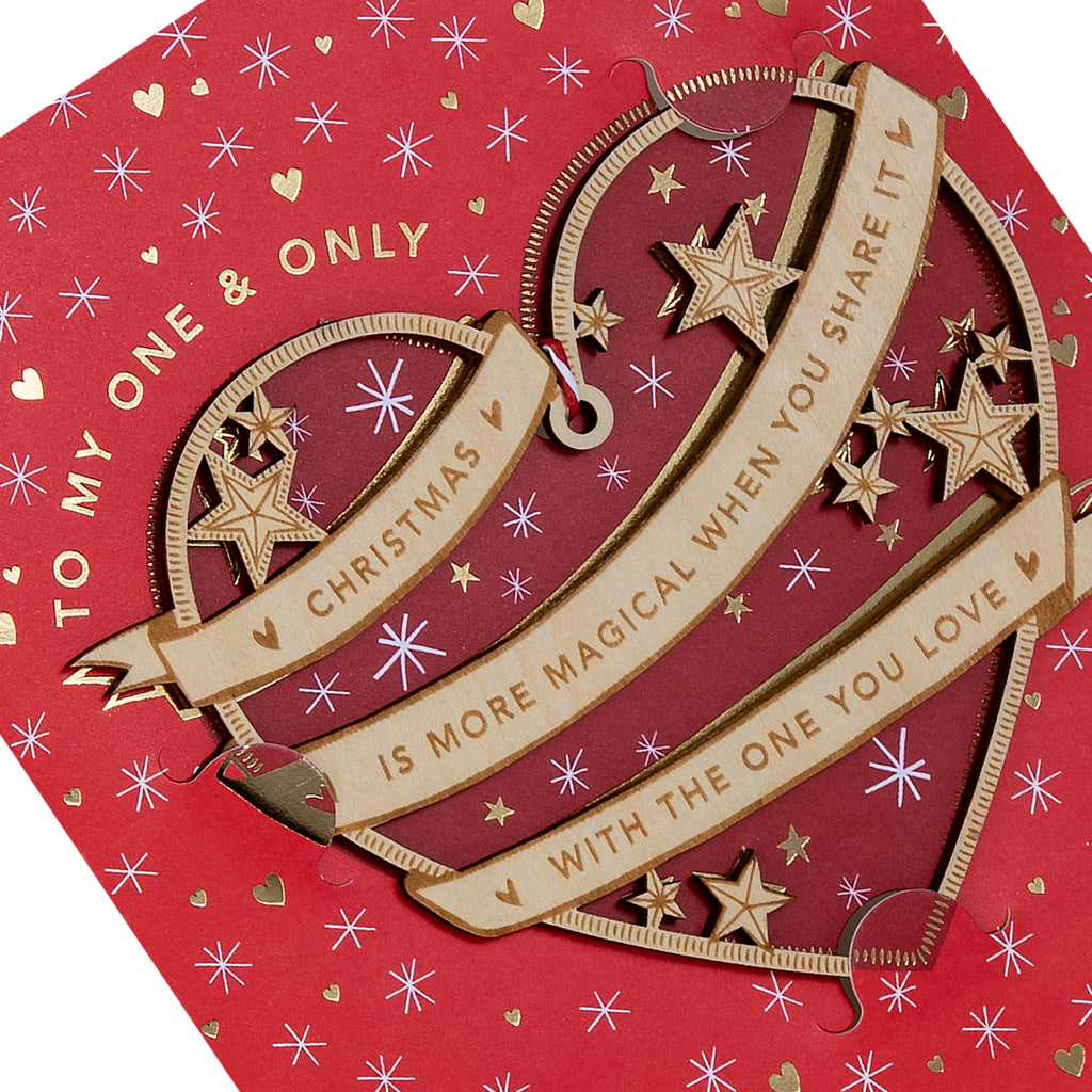 Christmas Card for the One I Love - Wooden Heart Decoration Design