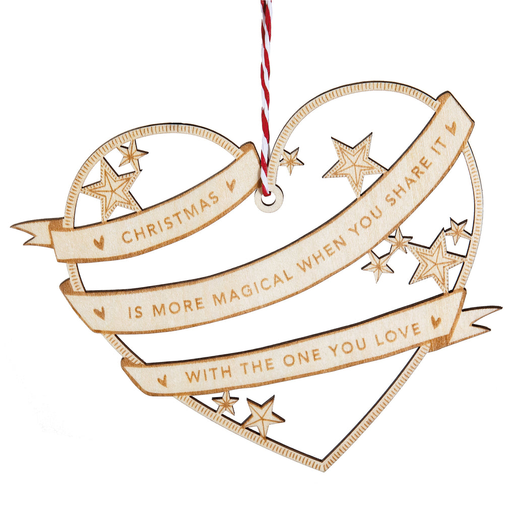 Christmas Card for the One I Love - Wooden Heart Decoration Design