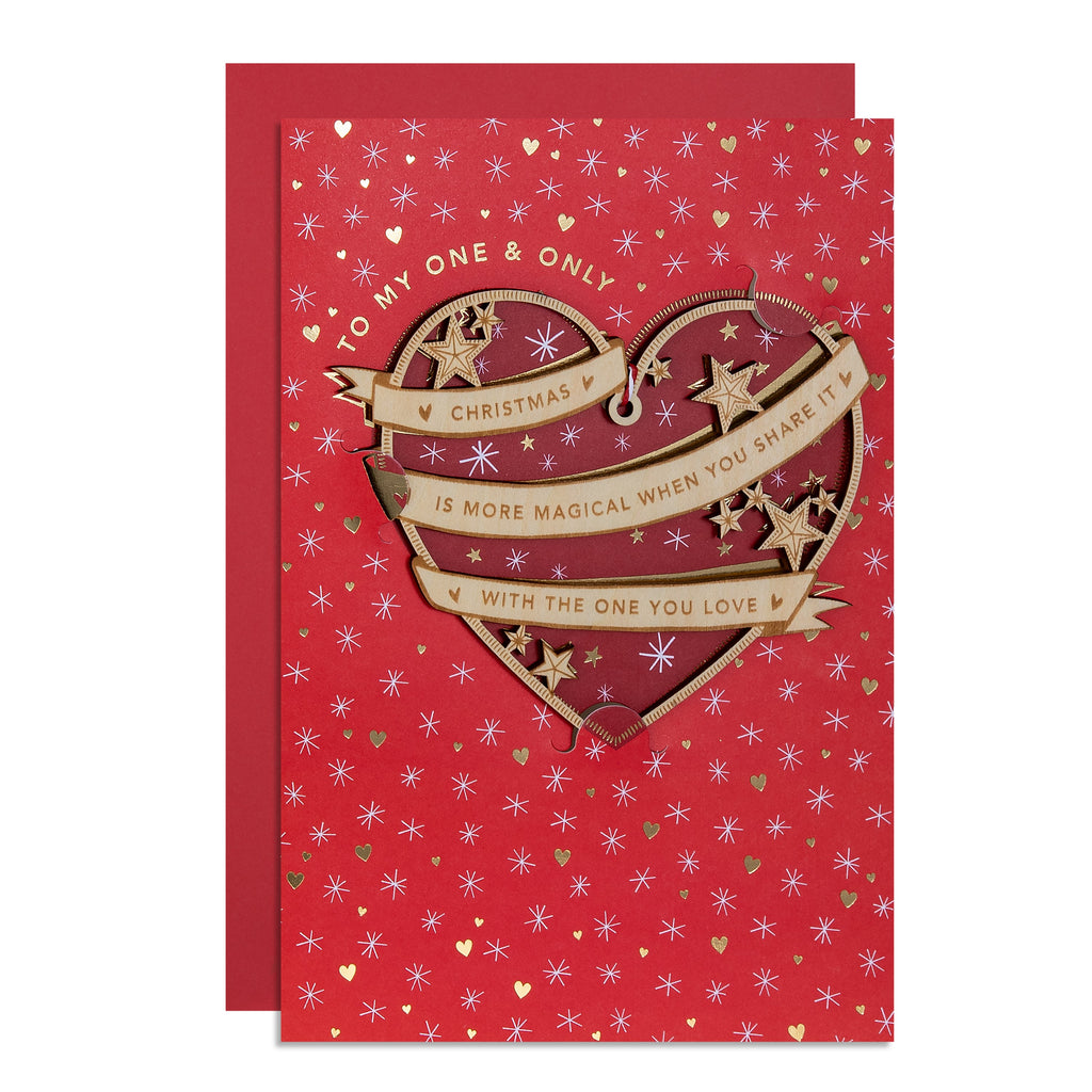 Christmas Card for the One I Love - Wooden Heart Decoration Design