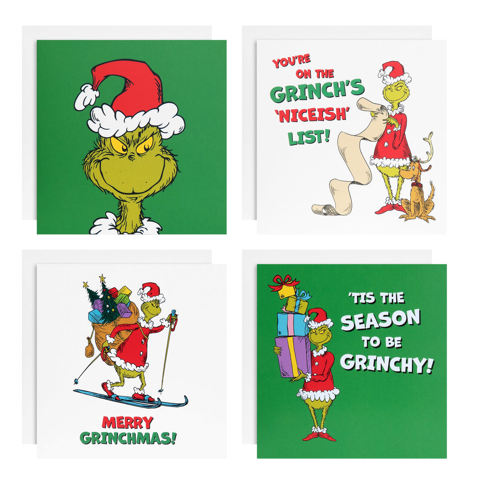 Multipack Christmas Cards - Pack of 20 in 4 Fun Grinch Inspired Designs