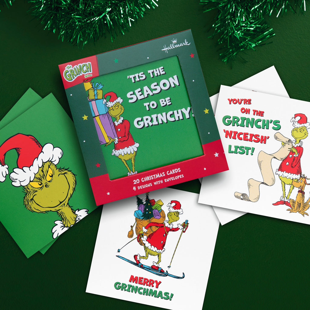 Multipack Christmas Cards - Pack of 20 in 4 Fun Grinch Inspired Designs