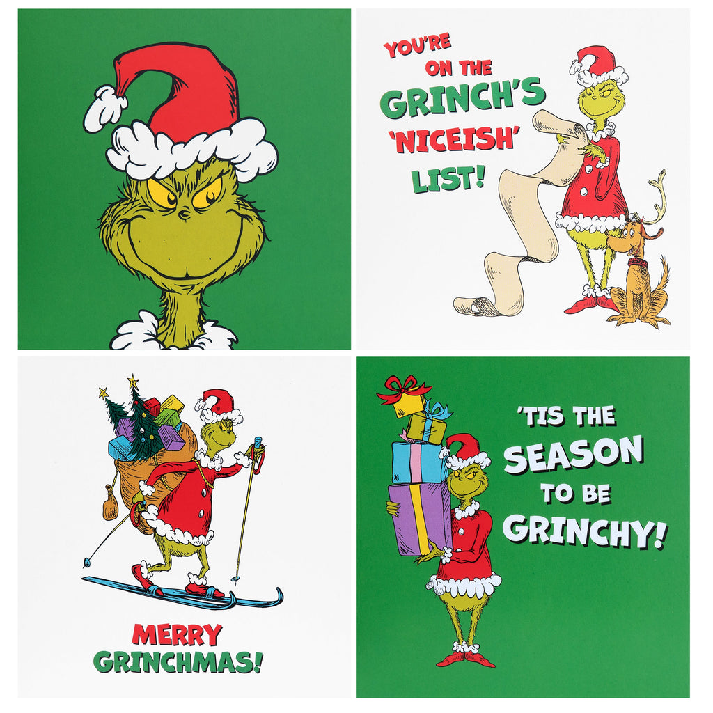 Multipack Christmas Cards - Pack of 20 in 4 Fun Grinch Inspired Designs