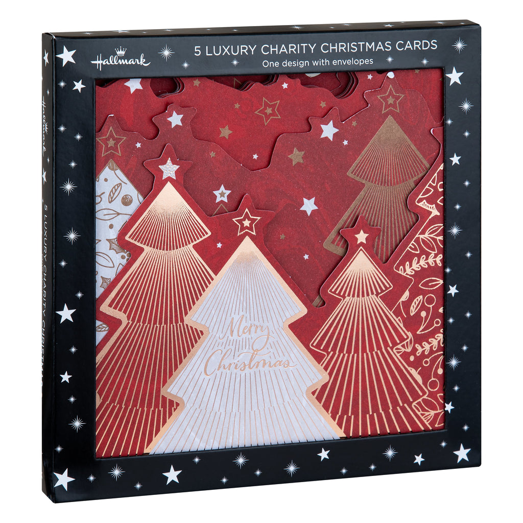 Luxury Boxed Christmas Cards - Pack of 5 Charity Cards in 1 Classic 'Jewel Trees' Design