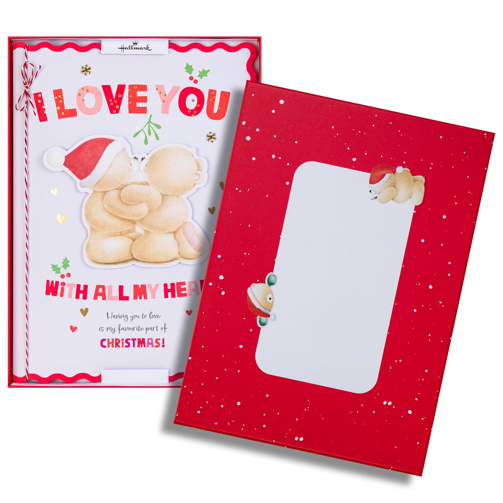 Luxury Boxed Christmas Card for One I Love - Cute Forever Friends Mistletoe Kiss Design