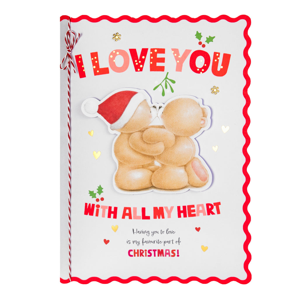 Luxury Boxed Christmas Card for One I Love - Cute Forever Friends Mistletoe Kiss Design