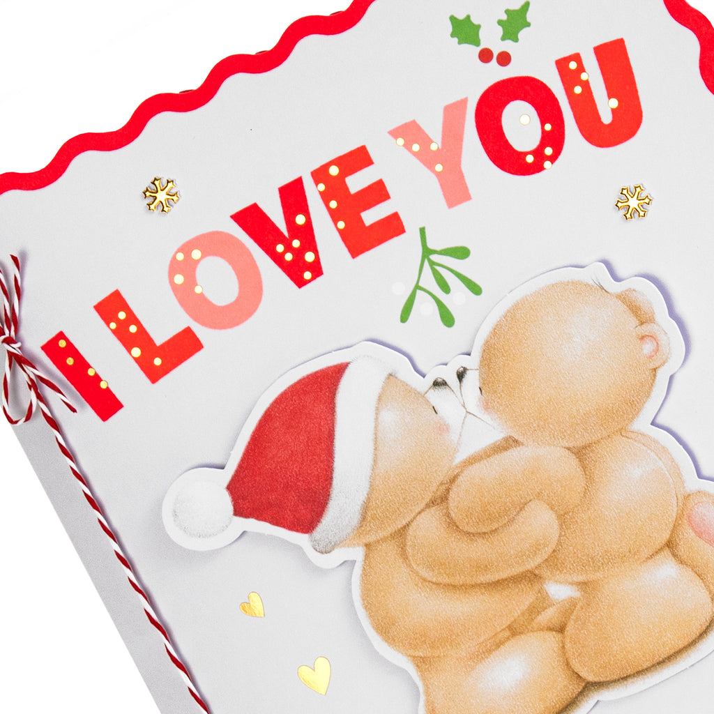 Luxury Boxed Christmas Card for One I Love - Cute Forever Friends Mistletoe Kiss Design