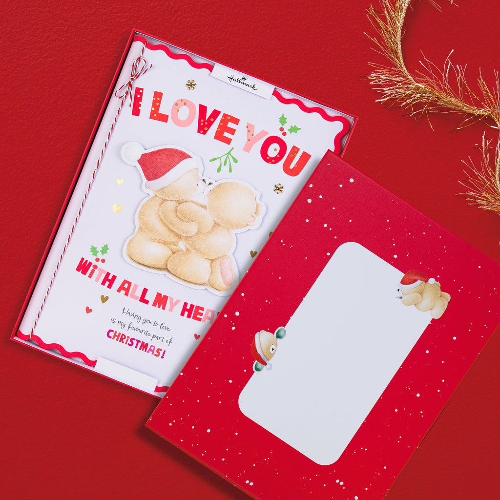 Luxury Boxed Christmas Card for One I Love - Cute Forever Friends Mistletoe Kiss Design