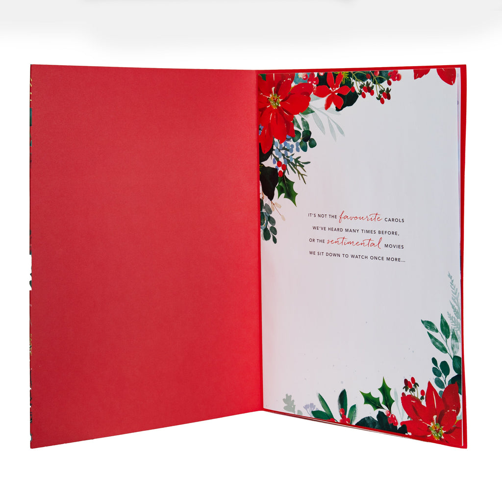 Luxury Boxed Christmas Card for Wife - Traditional Illustrated Festive Foliage Design