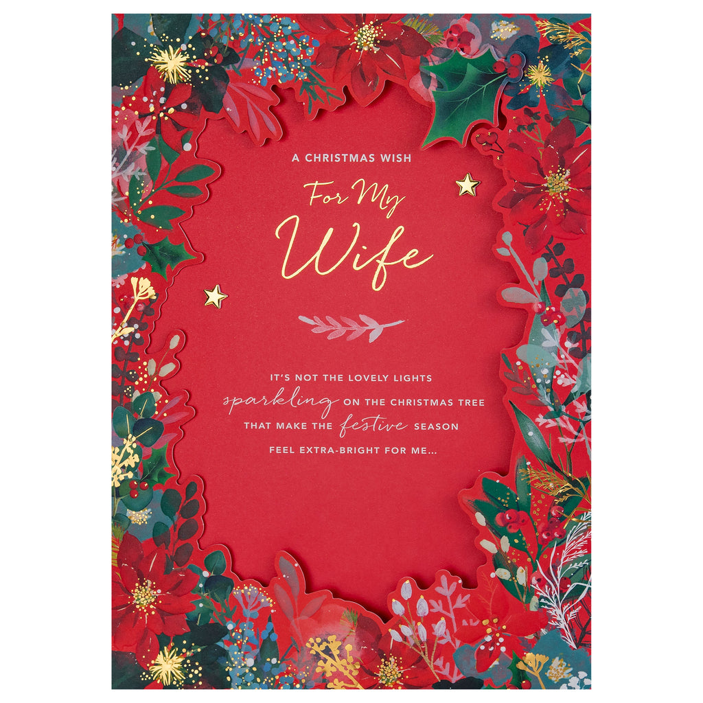 Luxury Boxed Christmas Card for Wife - Traditional Illustrated Festive Foliage Design