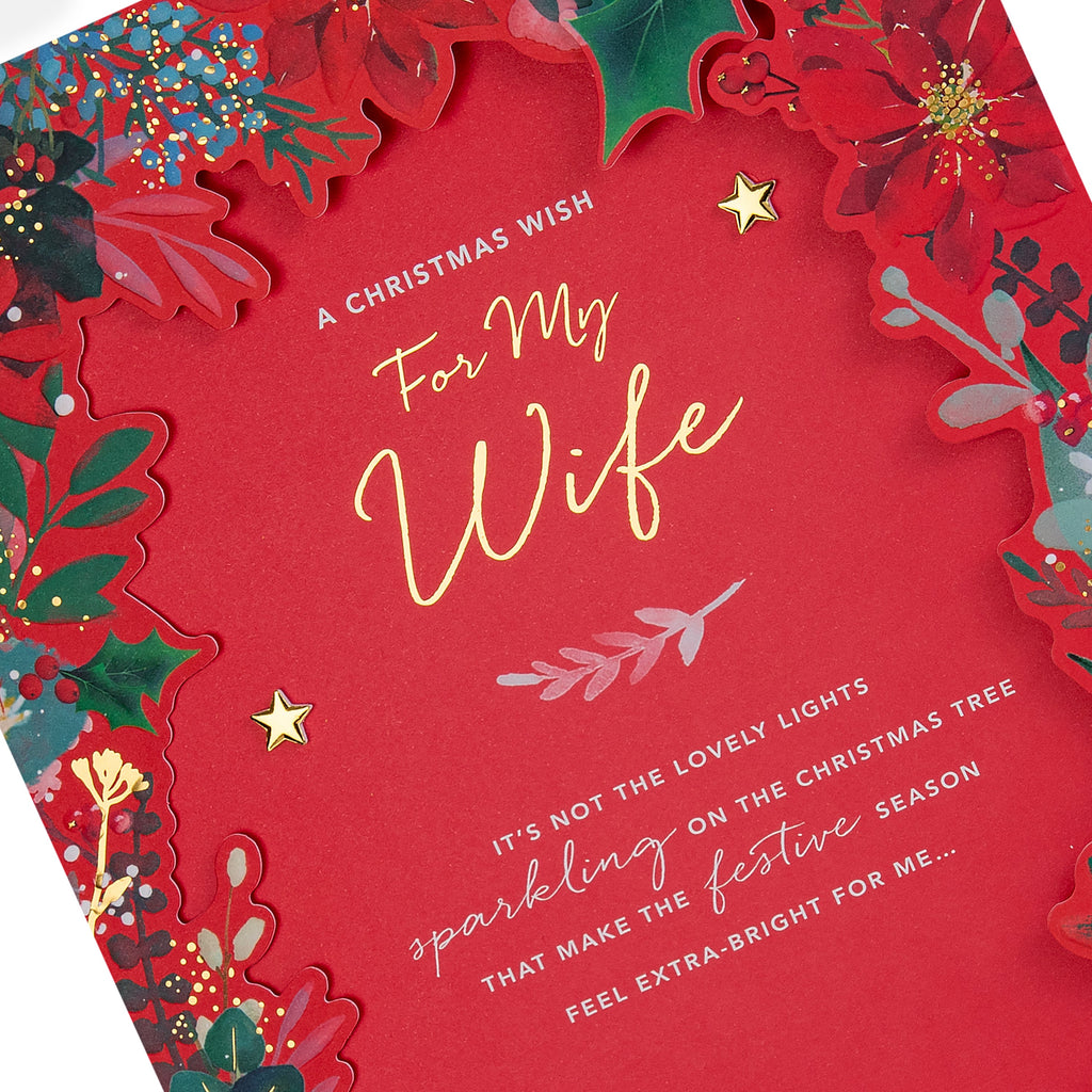 Luxury Boxed Christmas Card for Wife - Traditional Illustrated Festive Foliage Design