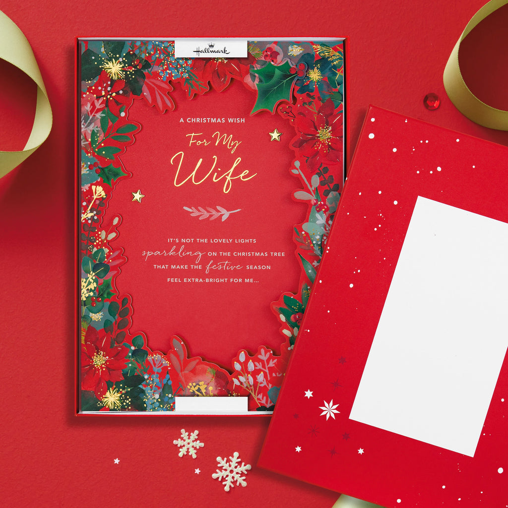 Luxury Boxed Christmas Card for Wife - Traditional Illustrated Festive Foliage Design